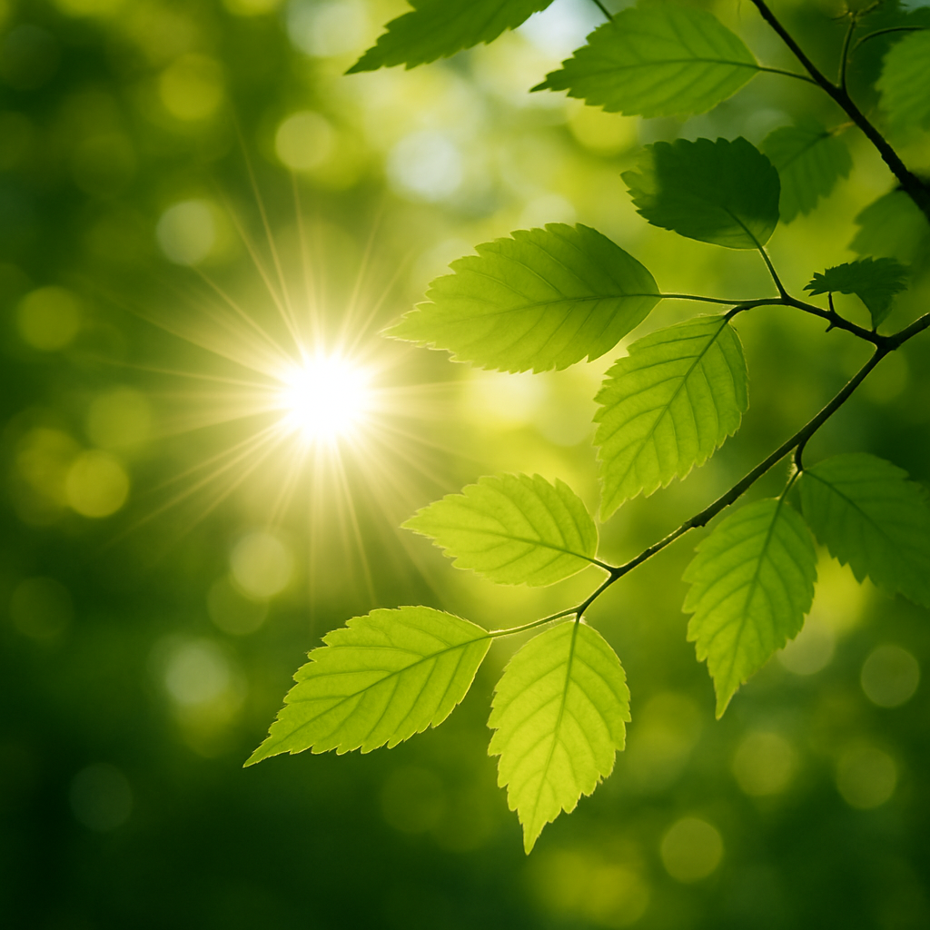 light coming through beautiful green leaves in a peaceful way